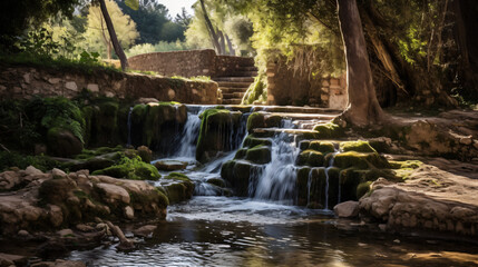 Fototapeta na wymiar Small waterfall in the Coumarate stream Granada