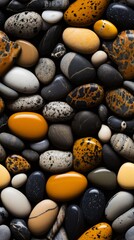 Fototapeta na wymiar Seamless Pattern of Black and Yellow Pebbles, Pebble Stones