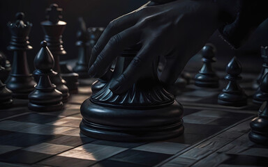 Hand moves a piece on a chessboard