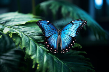 Fototapeta na wymiar A butterfly perched or resting on the surface of a leaf is known as a 