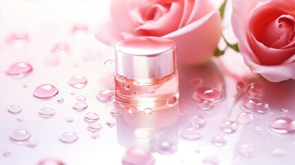 Perfume bottles with various flower scents such as roses, peonies, and other light-scented flowers. Background on cosmetics, fashion and luxury beauty products.