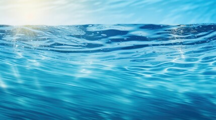 Naklejka na ściany i meble Clear blue water surface with splashing ripples. Abstract summer banner background water waves in sunlight