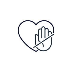 Inaccessible heart. Unrequited love. Vector linear illustration icon isolated on white background.