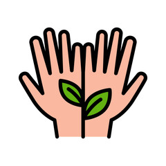 Obraz premium Hands holding plant icon. Vector sign of environment protection, ecology concept logo. Agriculture illustration.