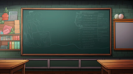 Hand drawn cartoon blackboard illustration material in classroom
 - obrazy, fototapety, plakaty