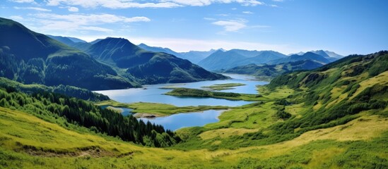 Gorgeous lake amidst green hills
