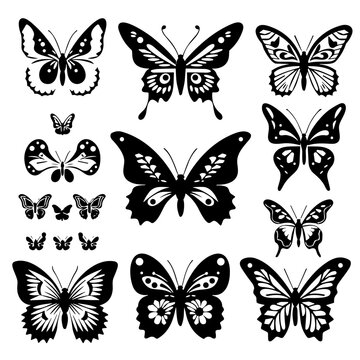 butterfly, insect, vector, nature, set, silhouette, design, illustration, collection, fly, animal, pattern, tattoo, beauty, wing, decoration, art, summer, symbol, spring, icon, black, shape, butterfli