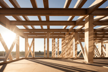 Obraz premium process of building a house, wooden structures on the surface