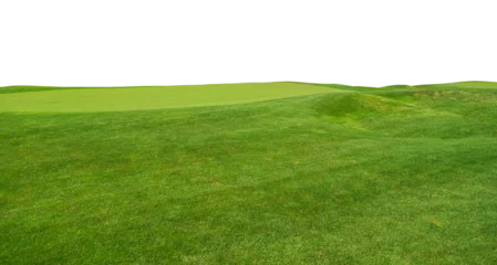 Photo sur Plexiglas Prairie, marais Golf course isolated over a transparent background. Png. Lush green grass meadow background, grass field texture.