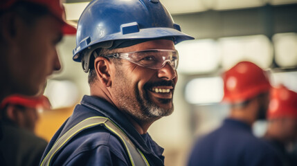 portrait of a worker in uniform and helmet.​