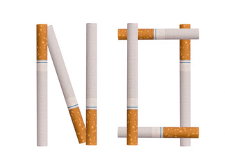 No smoking concept. Stop smoking icon. Word NO made from cigarettes PNG, isolated on a transparent background.