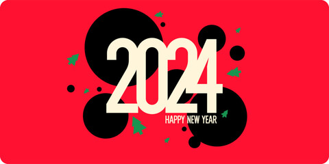 Fototapeta premium Background with the inscription Happy New Year 2024. Vector illustration in flat flat style.