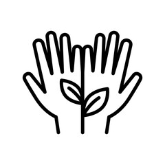 Hands holding plant outline icon. Vector sign of environment protection, ecology concept logo. Agriculture illustration.