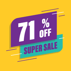 Seventy one 71% percent purple and green sale tag vector