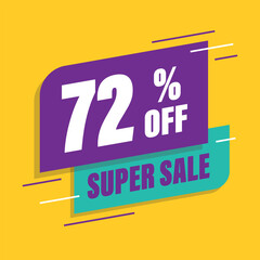 Seventy two 72% percent purple and green sale tag vector