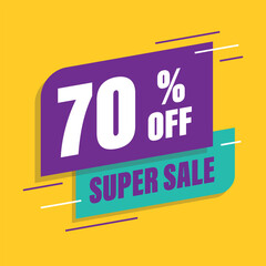 Seventy 70% percent purple and green sale tag vector