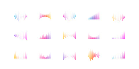 Sound equalizer. A set of sound icons. Musical wave, graphic image. Modern vector illustration. Radio waves.