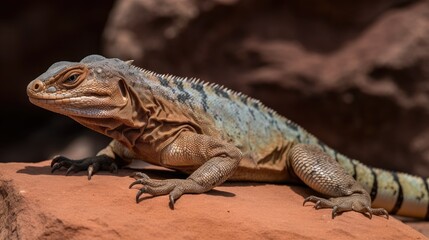 Fototapeta premium Male Platysaurus lizard on a brown rock in Mapungubwe, South Africa.