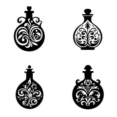 potion bttles, potion svg, potion png, bottles svg, potion bottles, vector, illustration, set, decoration, icons, silhouette, design, icon, christmas, ornament, vintage, antique, pattern, symbol, gold