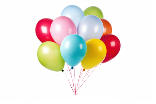 colorful balloons isolated on transparent background cutout, png file