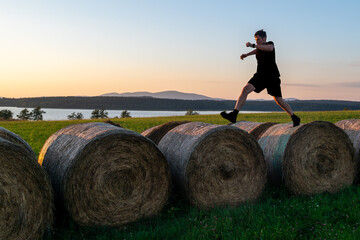Running on Hay Bales: A Golden Hour Workout