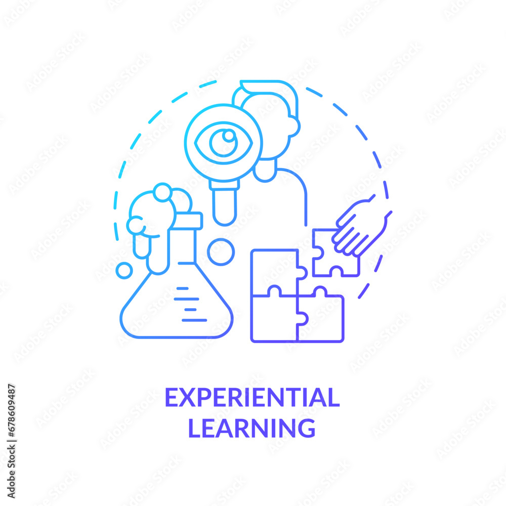Poster 2d gradient experiential learning icon, simple vector, thin line illustration representing learning 