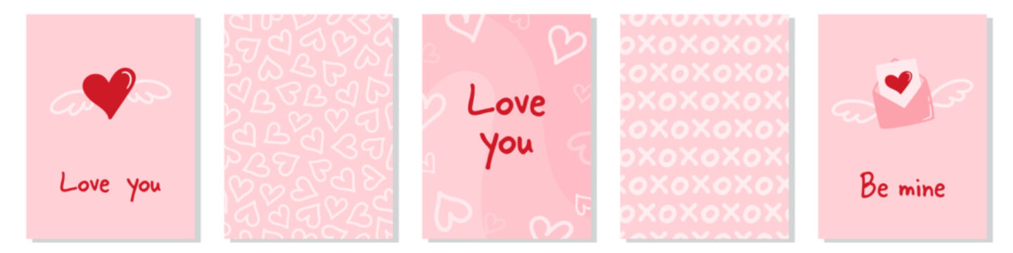 Collection of Valentine's day greeting cards and seamless patterns.