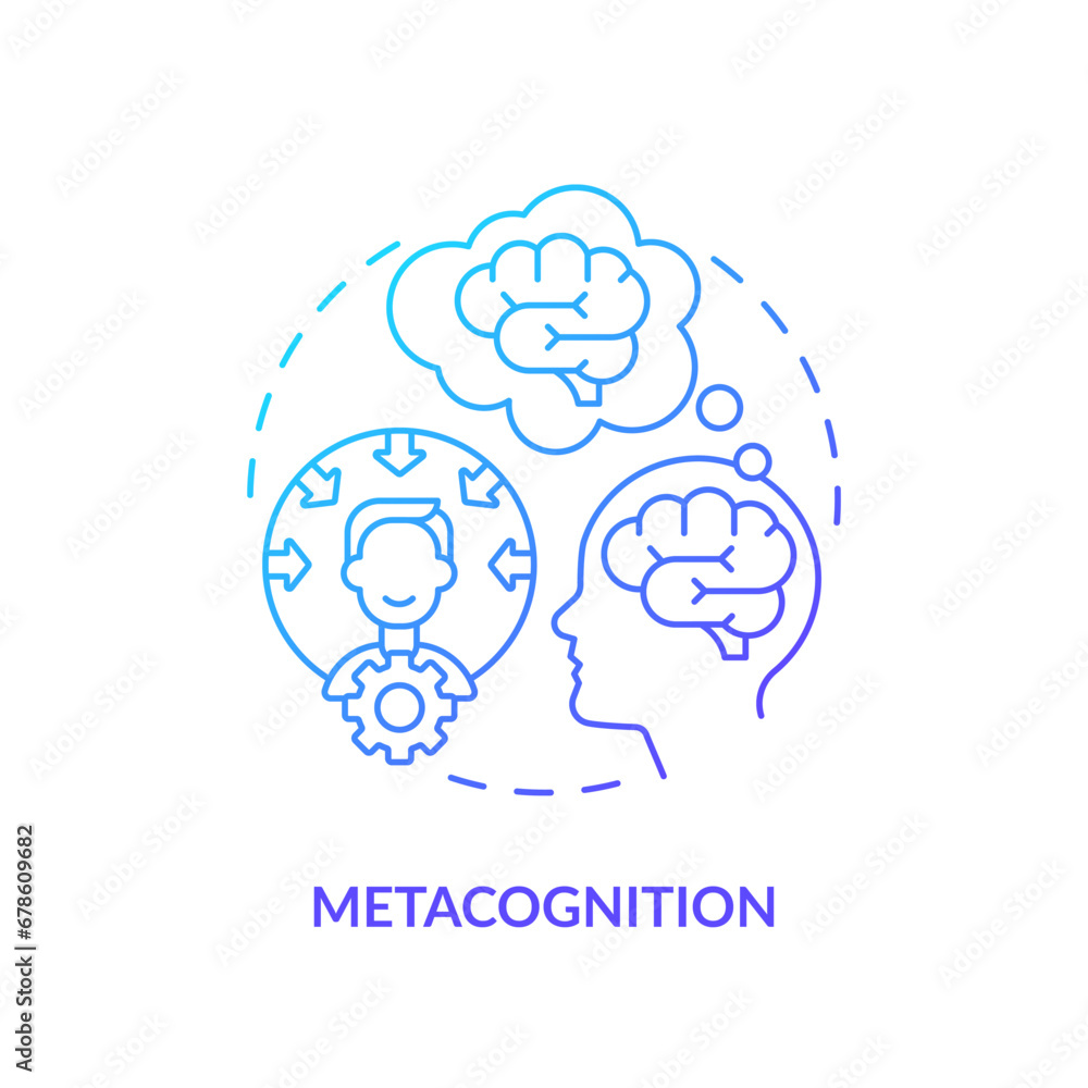 Poster 2d gradient metacognition icon, simple vector, thin line illustration representing learning theories