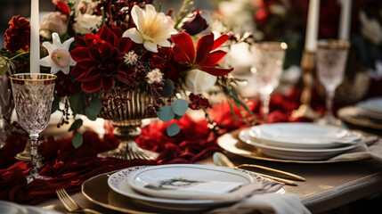 Close up of wedding reception table