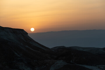 View of the rising sun from Israel's Judean Desert