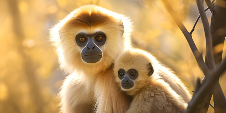 Monkey with child on a treee, Wallpapers & Backgrounds Images Congo Images ,AI Generative 