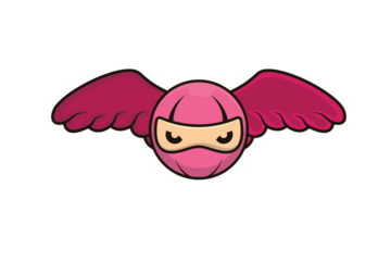 Flying Ninja Head with Wings vector illustration. Ninja people icon concept. Ninja cartoon character and wings vector design. Ninja logo vector head with angry face.