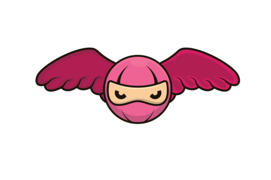Flying Ninja Head with Wings vector illustration. Ninja people icon concept. Ninja cartoon character and wings vector design. Ninja logo vector head with angry face.
