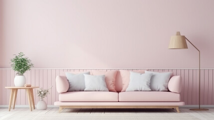 pastel color Modern scandinavian living room interior, Indoors, Sofa, Home Interior. generative ai