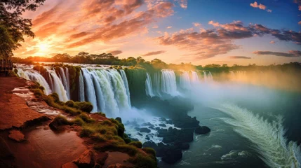Fotobehang beautiful landscape view of Iguazu Falls in Brazil created with Generative AI Technology © AstraNova