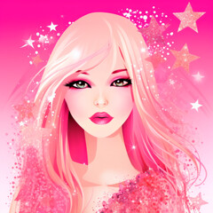 Beautiful girl in pink color, glamour. AI generative
