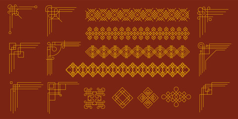 Chinese decorative border. Chinese traditional decorative frames, oriental holiday card design with ornamental geometric elements. Vector set