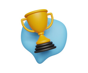 3D reach goal concept. Success strategy, financial planning, target growth concept. Shinny trophy with message icon. 3d illustration