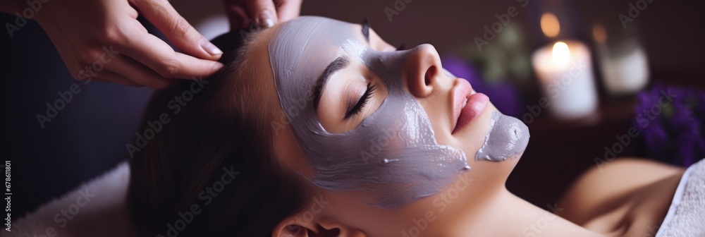 Poster a professional masseuse applying a lavender-infused facial mask on a client for relaxation and skin 