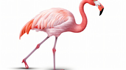 Standing flamingo on a white background.