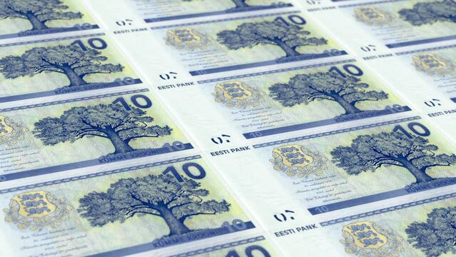 Estonia Estonian Kroon 10 Banknotes Money Printing House, Printing Ten Estonian Kroon, Printing Press Machine Print out Estonian Kroon, Being printed by currency press machine 10 Estonian