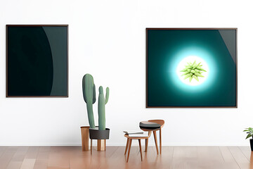 Podium Display Home office concept, picture frame mockup, wall background, Elegant working space, interior design