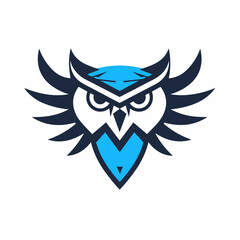 Fototapeta premium Software integration filled blue logo. Intelligence business value. Simple minimalist owl icon. Design element. Created with artificial intelligence. Ai art for corporate branding, website