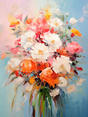 Wedding bouquet. Impressionism style oil painting.