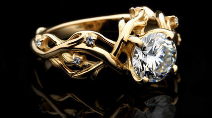 Diamond engagement golden ring