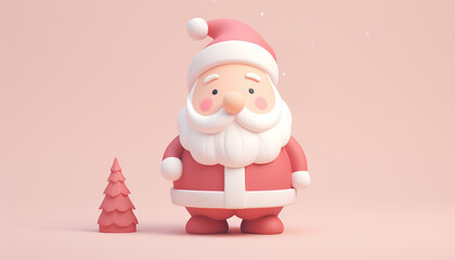 Fototapeta na wymiar Cute Santa Claus cartoon pastel colored. Merry Christmas and Happy New Year. Realistic 3d cartoon Santa Claus with funny smile, with red bag of gifts. Xmas Holiday background. Greeting card, banner, 