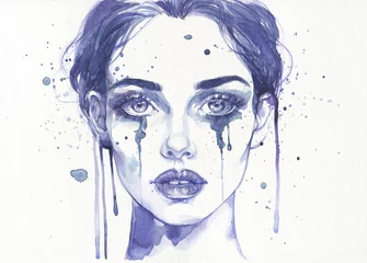 Fotobehang girl crying. watercolor painting. illustration © Anna Ismagilova