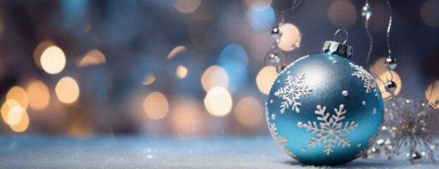Fototapeta na wymiar A Shimmering Blue Christmas Ornament Reflecting the Festive Spirit