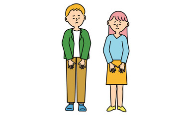 しょんぼり　悲しい　男女　落ち込む　イラスト