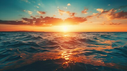 Beautiful sunset concept, The big sun sets on the sea, beautiful sea